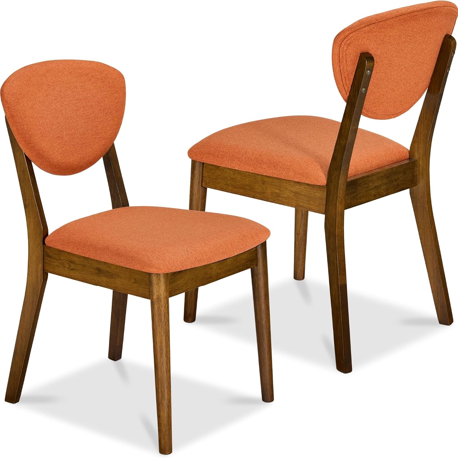 Dining Chairs Set of 2, Mid-Century Modern Upholstered Wood, Armless W/Seat Cushion, Padded Backrest - Walnut/Cream