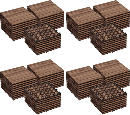 27PCS Acacia Wood Interlocking Flooring Tiles Waterproof Flooring for Outdoor &amp; Indoor Patio,Balcony,Garden,Poolside,12 × 12 In,Brown