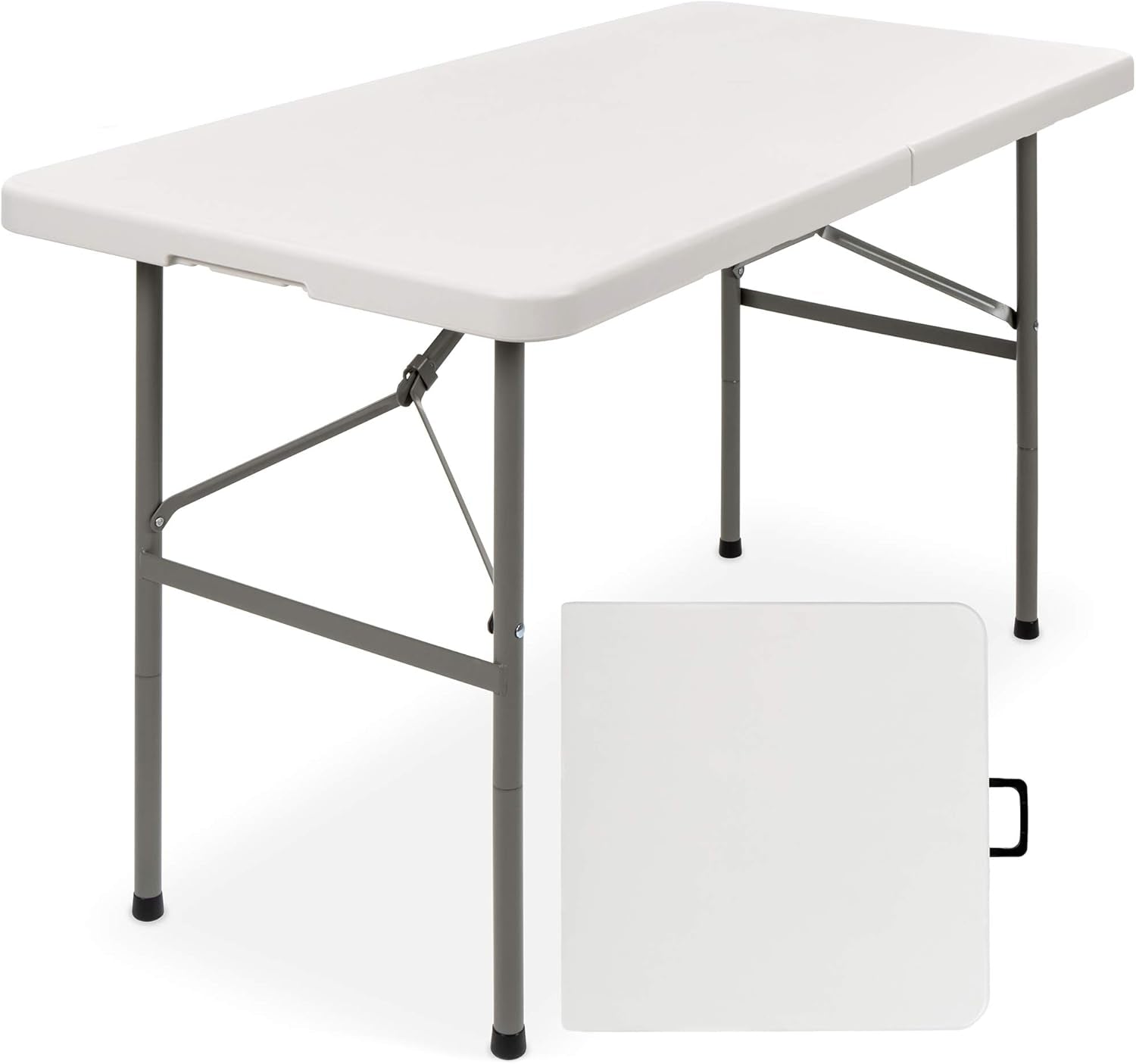 4Ft Plastic Folding Table, Indoor Outdoor Heavy Duty Portable W/Handle, Lock for Picnic, Party, Camping - White