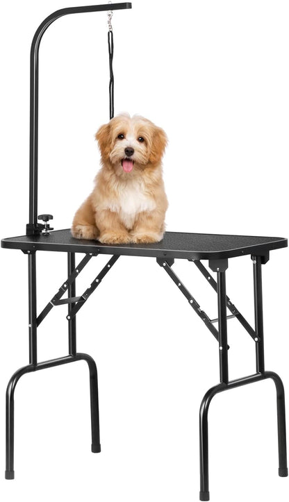 32-Inch Foldable Pet Dog Grooming Table W/Adjustable Height Arm - Drying Table for Home W/Noose for Small Dogs Cats, Maximum Capacity up to 220Lbs, Pink