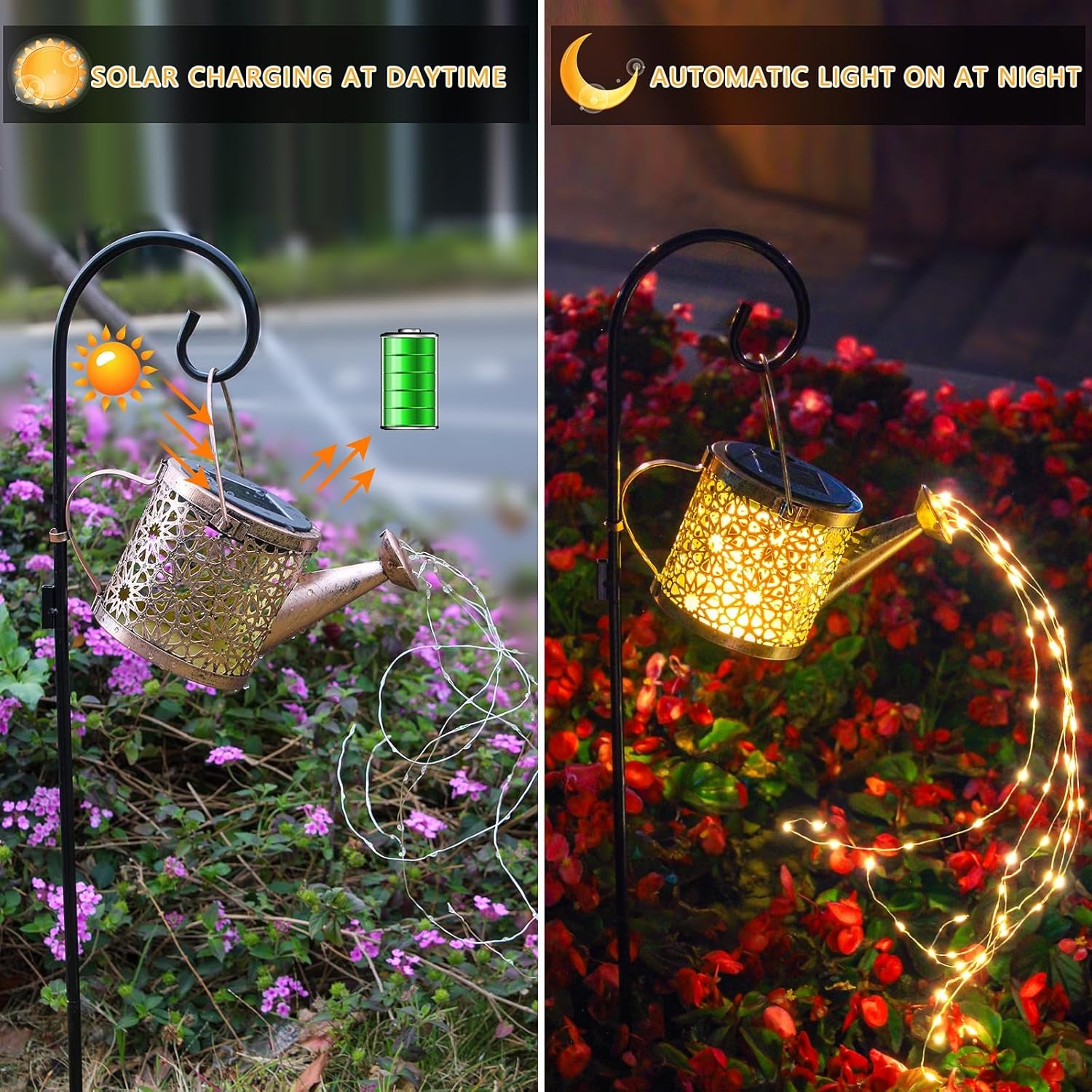 Solar Lights Outdoor Decorative, Metal Solar Watering Can Lights Waterproof, Small Hanging Solar Garden Decor Yard Lights outside Patio Lawn, Gifts for Mom Grandma Women Birthday(Warm White)