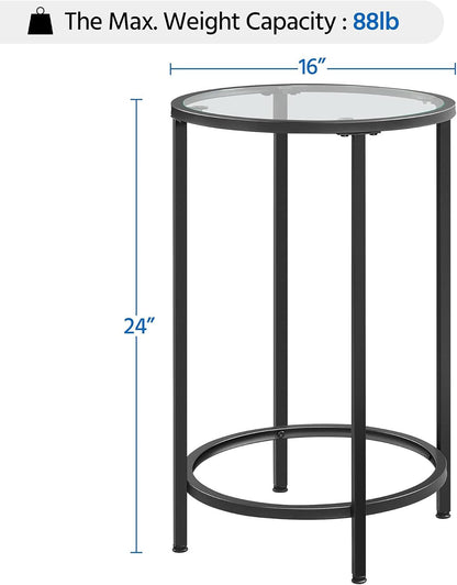 Glass End Table, round Side Table, Small Coffee Accent Table Nightstand W/Glass Top &amp; Metal Frame for Living Room/Balcony/Bedroom/Porch/Small Space, Modern Style, Black