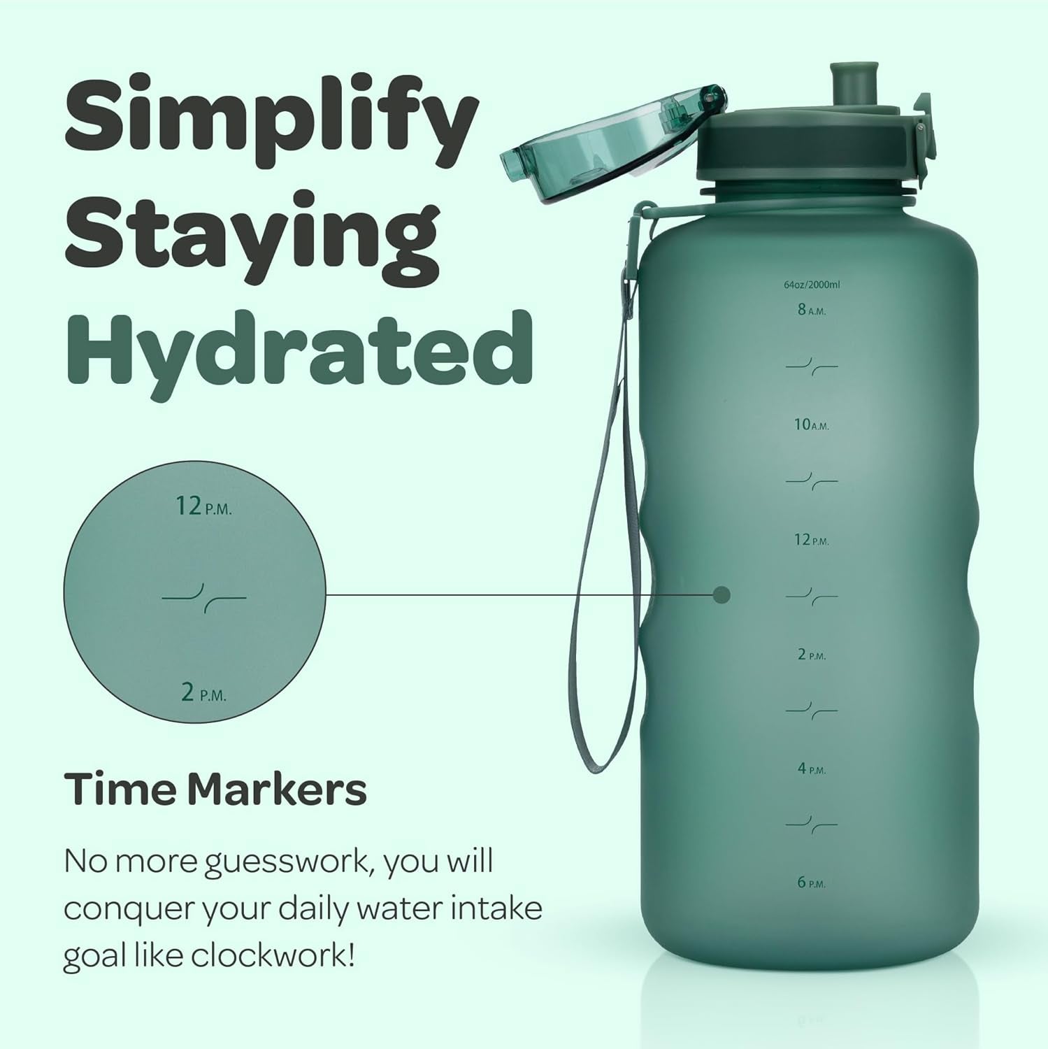 Water Bottle with Time Marker -Large BPA Free Water Bottle &amp; No Sweat Sleeve -Leak Proof Gym Bottle with Fruit Infuser Strainer &amp; Times to Drink -Ideal for Fitness Sports &amp; Outdoors