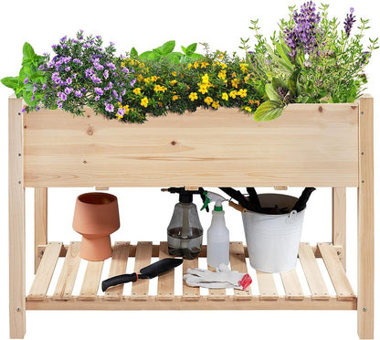 34X18X30In Horticulture Raised Garden Bed Planter Box with Legs &amp; Storage Shelf Wooden Elevated Vegetable Growing Bed for Flower/Herb/Backyard/Patio/Balcony