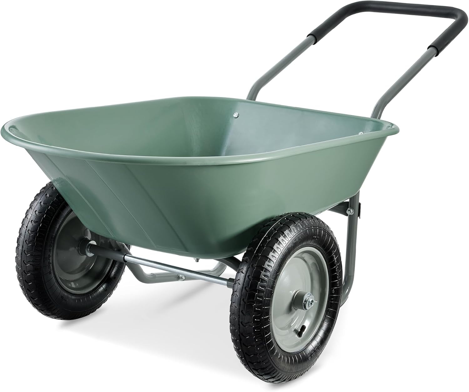 Dual-Wheel Home Utility Yard Wheelbarrow Garden Cart W/Built-In Stand for Lawn, Gardening, Construction - Green