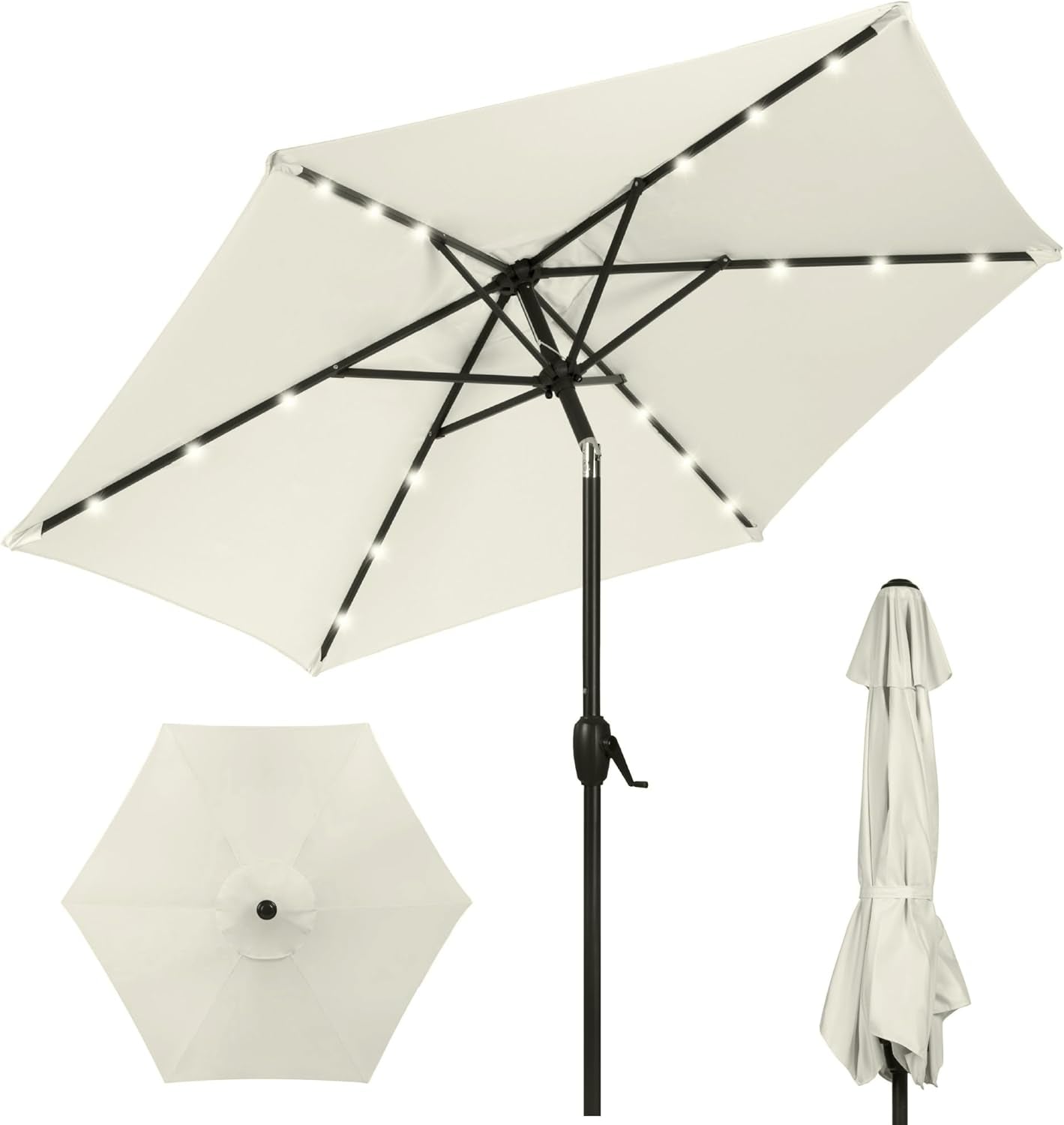 10Ft Solar Polyester LED Lighted Patio Umbrella W/Tilt Adjustment and Uv-Resistant Fabric - Tan