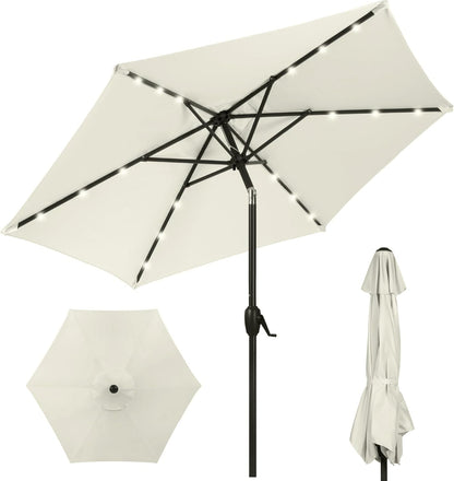 10Ft Solar Polyester LED Lighted Patio Umbrella W/Tilt Adjustment and Uv-Resistant Fabric - Tan