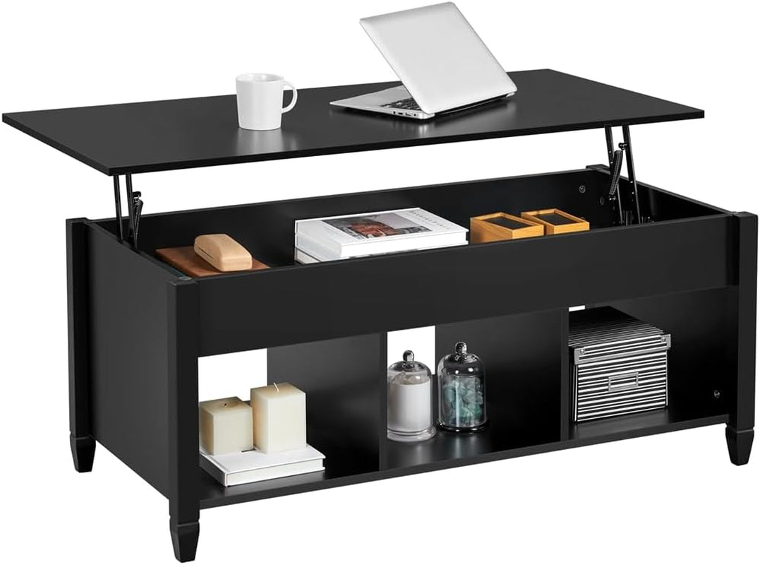 Black Coffee Table, 47.5In Lift Top Coffee Table, Lift up Center Table W/Hidden Compartment &amp; 3 Cube Open Shelves for Living Room