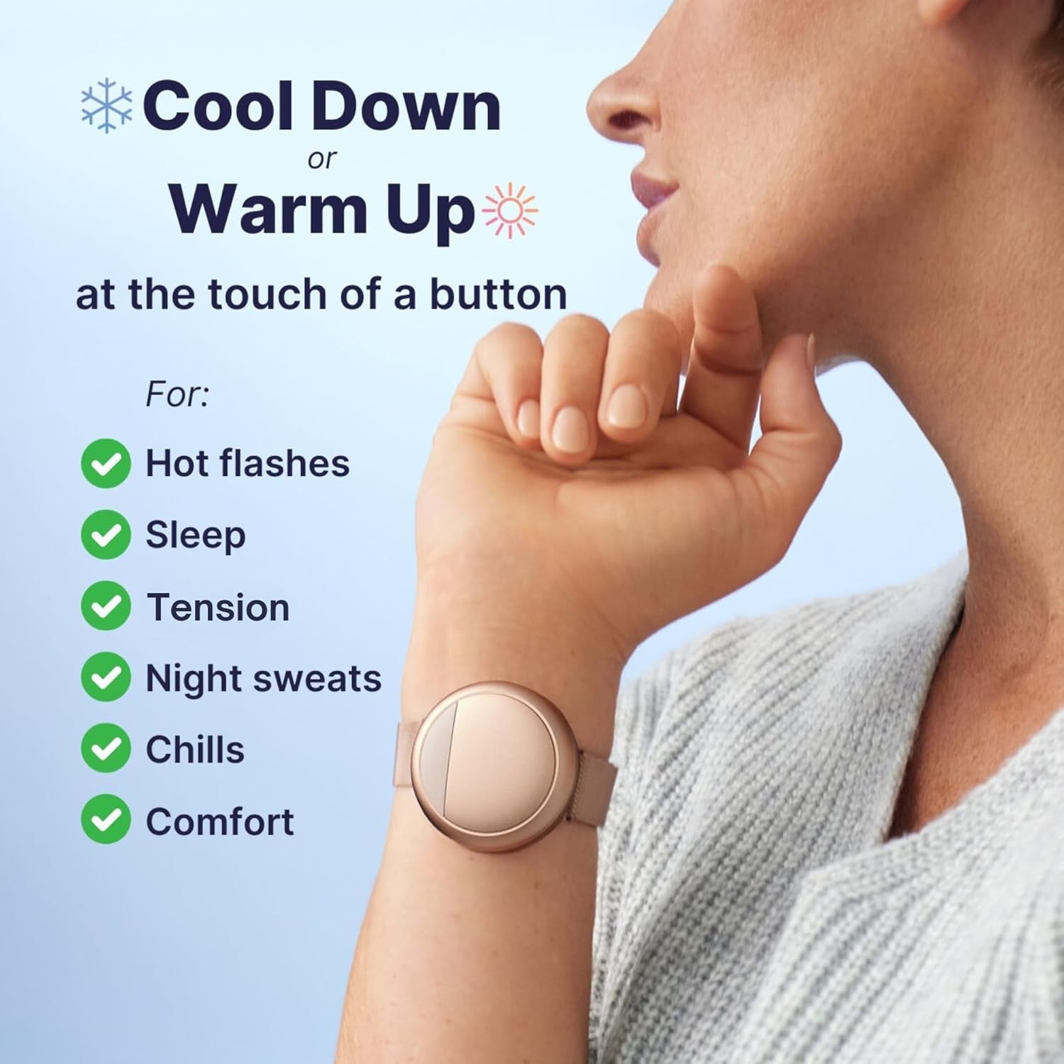 Wave Cooling Bracelet - Warming Bracelet - Personalized Thermal Relief - Manage Hot Flashes, Night Sweats, Sleep, Tension - FSA HSA Eligible - Clinically Proven - Rechargeable - Rose Gold