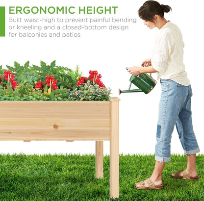 48X24X30In Raised Garden Bed, Elevated Wood Planter Box Stand for Backyard, Patio, Balcony W/Bed Liner, 200Lb Capacity - Natural