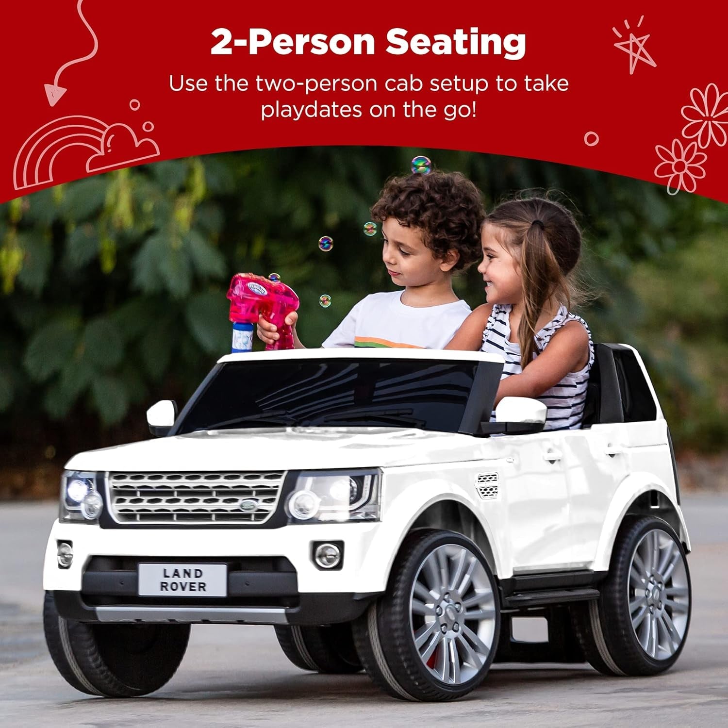 12V 3.7 MPH 2-Seater Licensed Land Rover Ride on Car Toy W/Parent Remote Control, MP3 Player - White