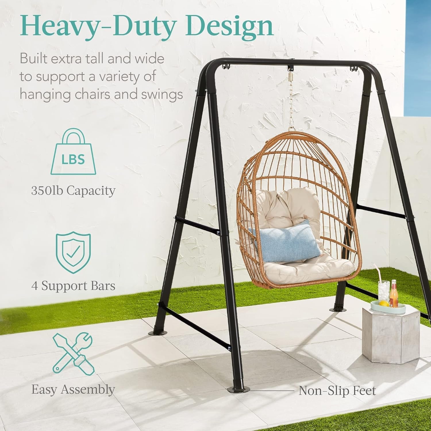 Hammock Chair Stand, 75In Tall Heavy Duty Indoor Outdoor Steel Hanging Base W/Hardware - Stand Only