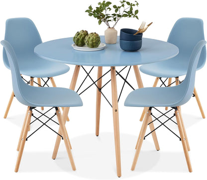 5-Piece Dining Set, Compact Mid-Century Modern Table &amp; Chair Set for Home, Apartment W/ 4 Chairs, Plastic Seats, Wooden Legs, Metal Frame - Light Green/Oak