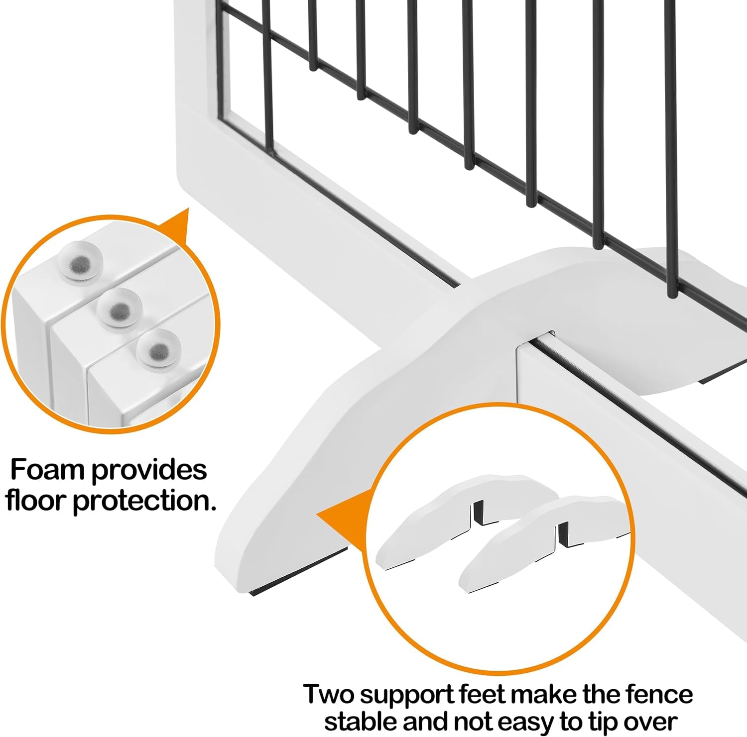 32-Inch Tall Dog Gate Extra Wide Pet Gate for Dogs Indoor Foldable Wire &amp; Wooden Puppy Safety Fence W/2 Support Feet,Freestanding Dog Gate for the House, Doorway, Stairs(White,4 Panels)