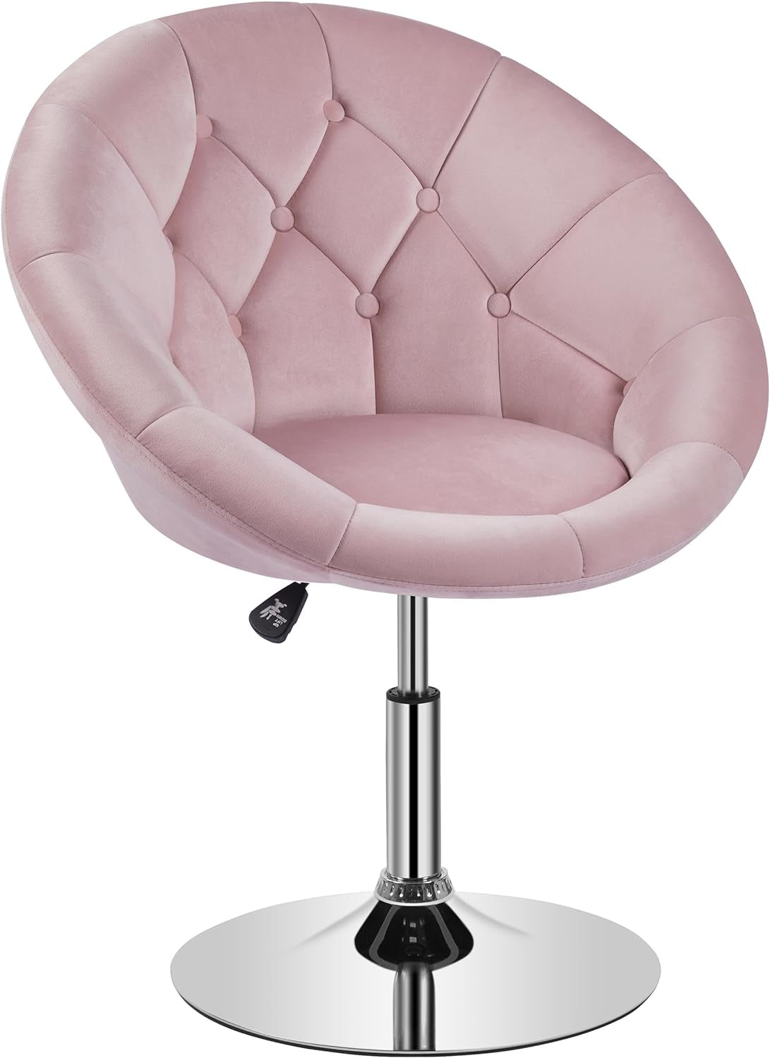 Living Room Vanity Chair Makeup Velvet round Tufted Back Swivel Accent with Chrome Frame Height Adjustable for Room, Bedroom, Pink