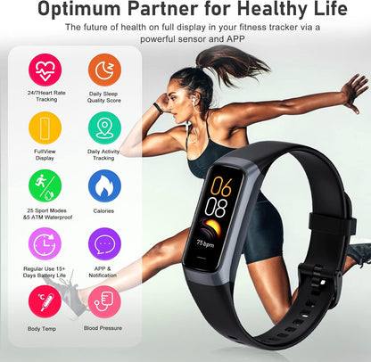 Fitness Tracker with 24/7 Heart Rate, Blood Oxygen Blood Pressure Sleep Monitor, Activity Trackers 5 ATM Waterproof,Step Calorie Counter Pedometer Health Smart Watch for Women Men