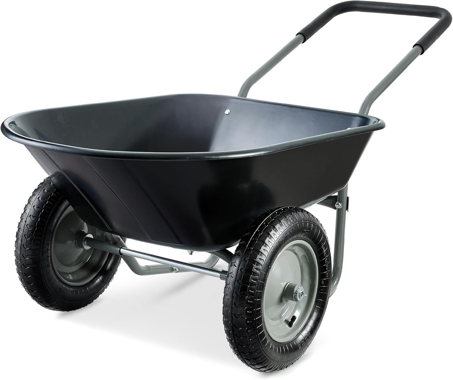 Dual-Wheel Home Utility Yard Wheelbarrow Garden Cart W/Built-In Stand for Lawn, Gardening, Construction - Green