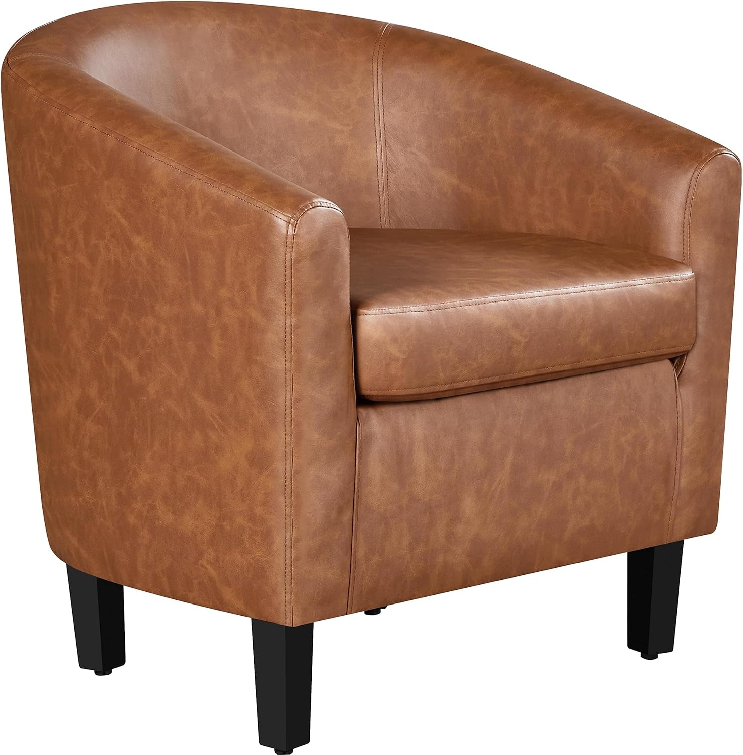 Brown Accent Chairs Set of 2, Faux Leather Barrel Chairs Comfy Club Chairs, Modern Leather Armchairs with Soft Seat for Living Room Bedroom Reading Room Waiting Room, Brown