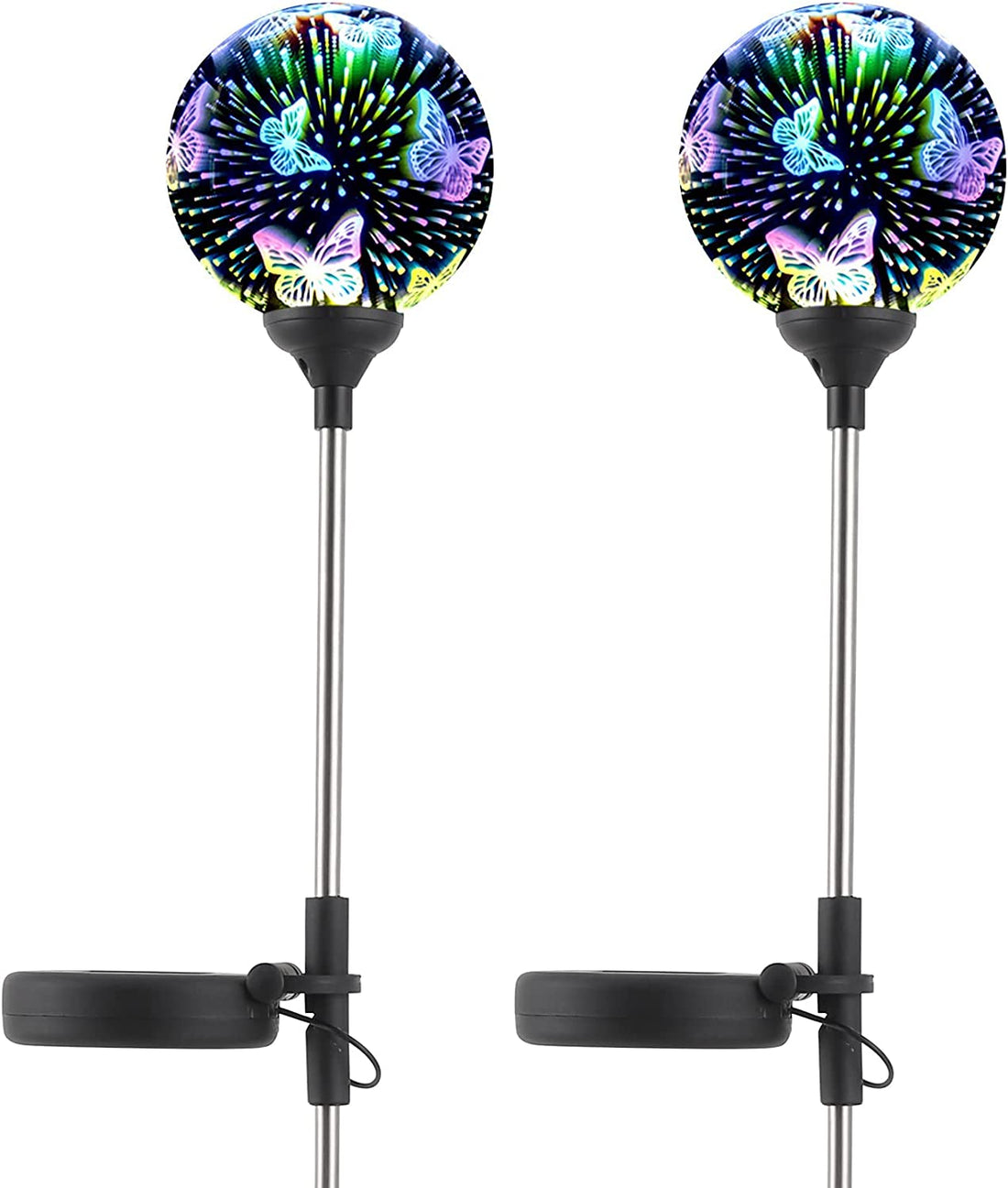 Solar Outdoor Garden Light Decoration,Colorful Solar Landscape Ball Stake Lights,2 Pack Solar Powered Light Decorative,Yard Solar Lights Waterproof Glass Decor Patio Path (2 Pack Butterfly)