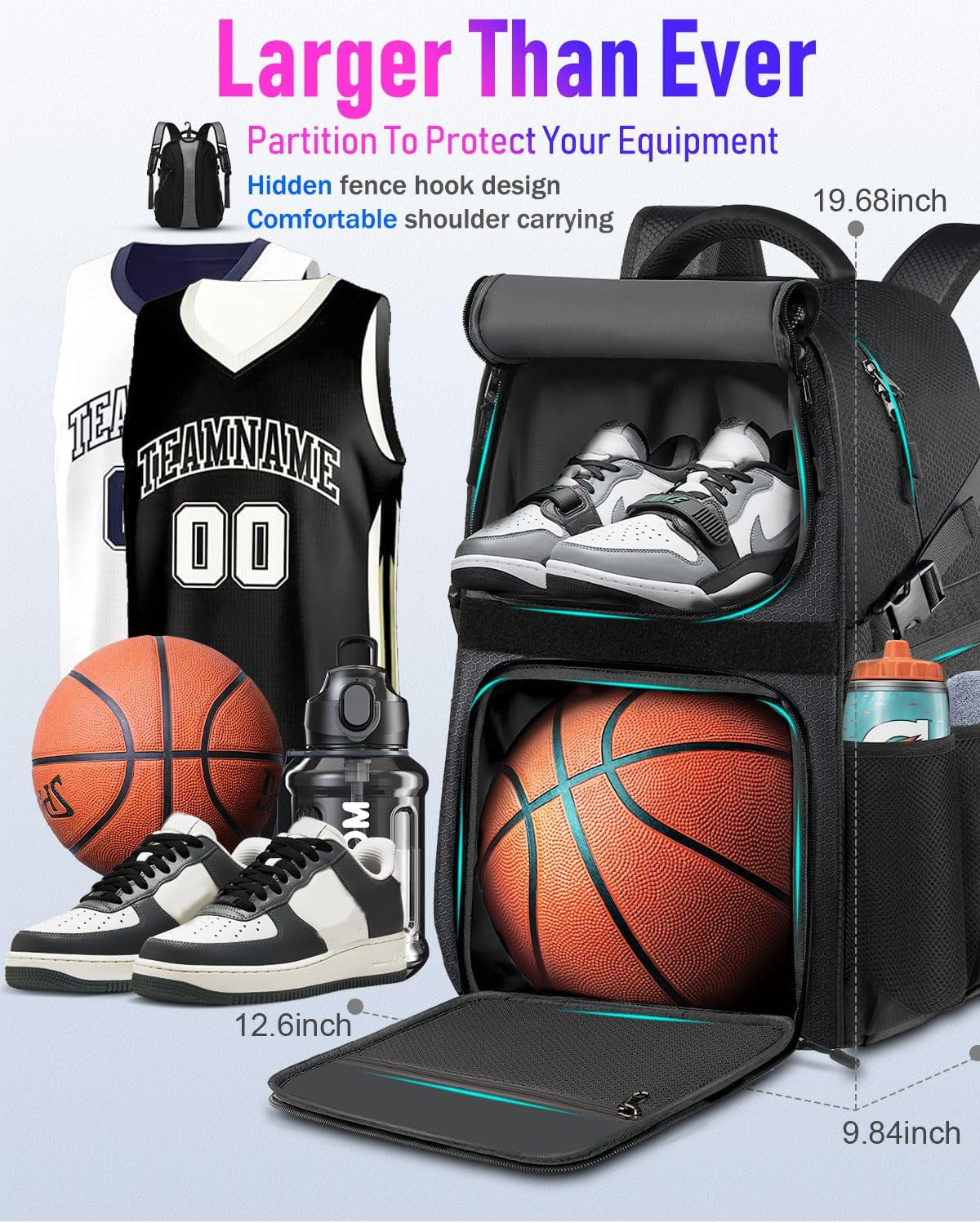 Basketball Bag Backpack with Ball Holder Shoes Bag