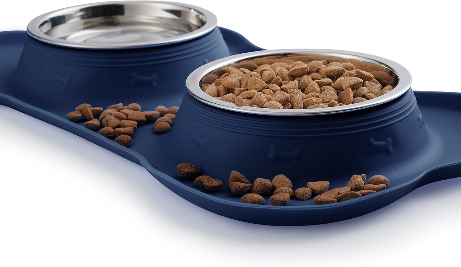 Pet Dog Bowls 2 Stainless Steel Dog Bowl with No Spill Non-Skid Silicone Mat + Pet Food Scoop Water and Food Feeder Bowls for Feeding Small Medium Large Dogs Cats Puppies (Small, Navy Blue)