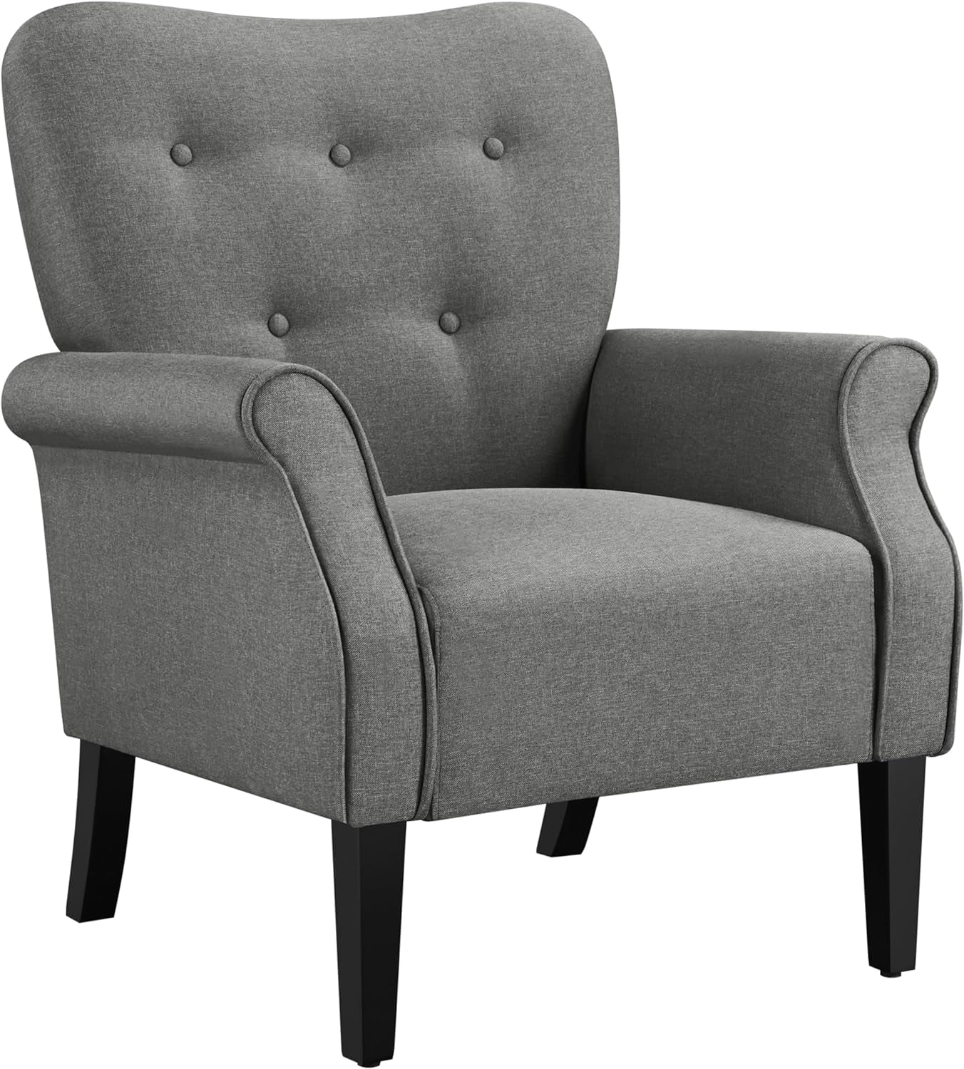 Modern Armchair, Mid Century Accent Chair with Sturdy Wood Legs and High Back for Small Space, Upholstered Fabric Sofa Club Chair for Living Room/Bedroom/Office, Navy Blue