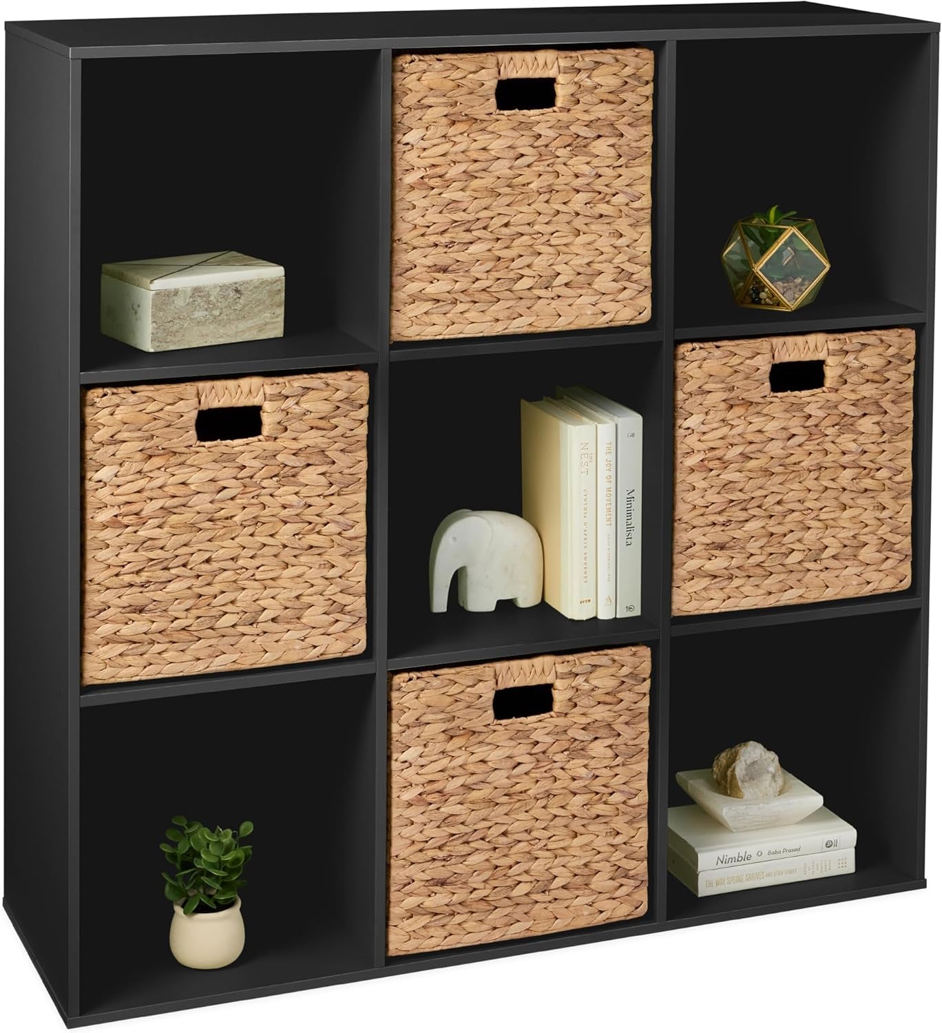 9-Cube Storage Organizer, 13.5In Shelf Opening, Bookcase, Display Shelf, Customizable W/ 3 Removable Back Panels – Walnut