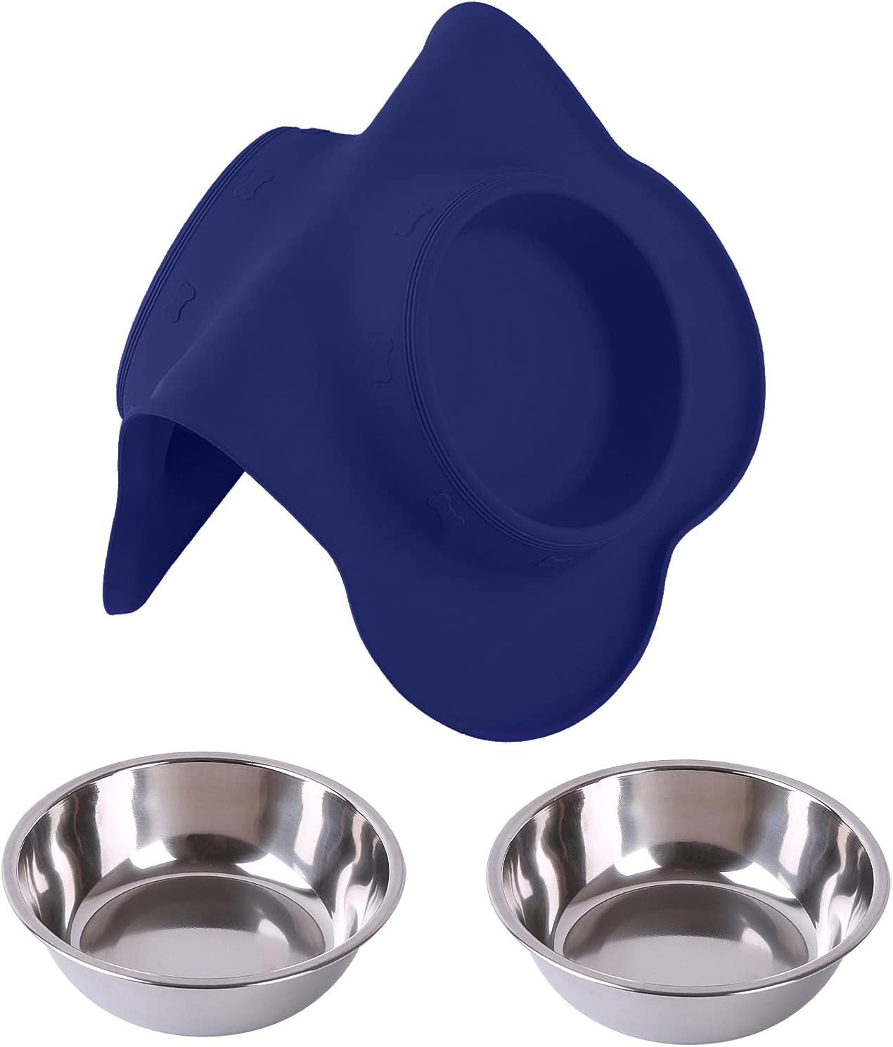 Pet Dog Bowls 2 Stainless Steel Dog Bowl with No Spill Non-Skid Silicone Mat + Pet Food Scoop Water and Food Feeder Bowls for Feeding Small Medium Large Dogs Cats Puppies (Small, Navy Blue)