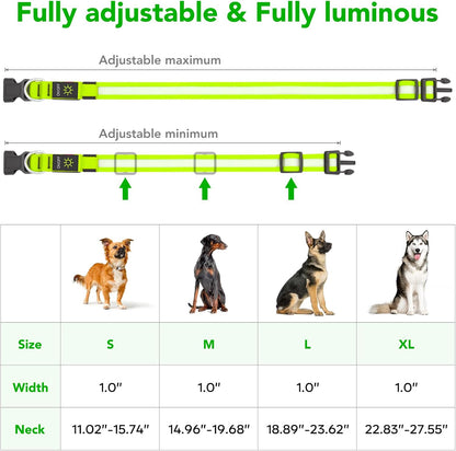 LED Dog Collar, Light up Dog Collar Adjustable USB Rechargeable Super Bright Safety Light Glowing Collars for Dogs(X-Large,Green)