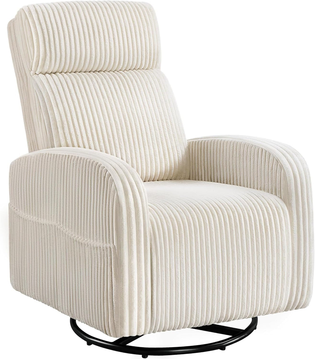 360° Swivel Glider Chair for Nursery, Rocking Chair Nursing Chair with Side Pockets, Corduroy Glider for Living Room with High Back Beige