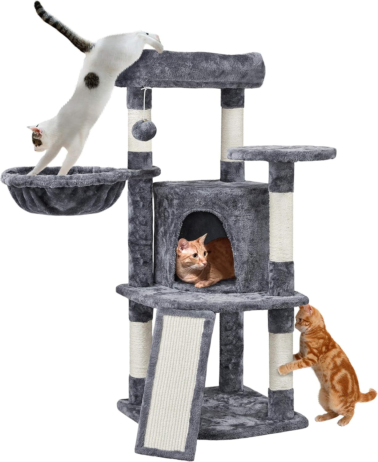 Cat Tree, 42In Cat Tower for Indoor Cats, Cat House with Large Perch &amp; Scratching Posts &amp; Cozy Condo &amp; Scratching Ramp, Cat Activity Center Cat Furniture, Pink