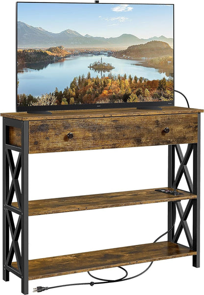 TV Stand for TV up to 45 Inch, Entertainment Center with Drawer, Media Console Table with Storage Shelves, for Living Room, Metal Frame, Rustic Brown