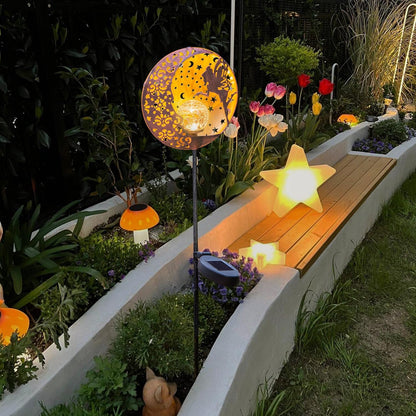 Solar Fairy Garden Lights - Moon Star Glass Globe Pathway Stake, Waterproof Outdoor Decorative Lights for Patio, Yard, Lawn