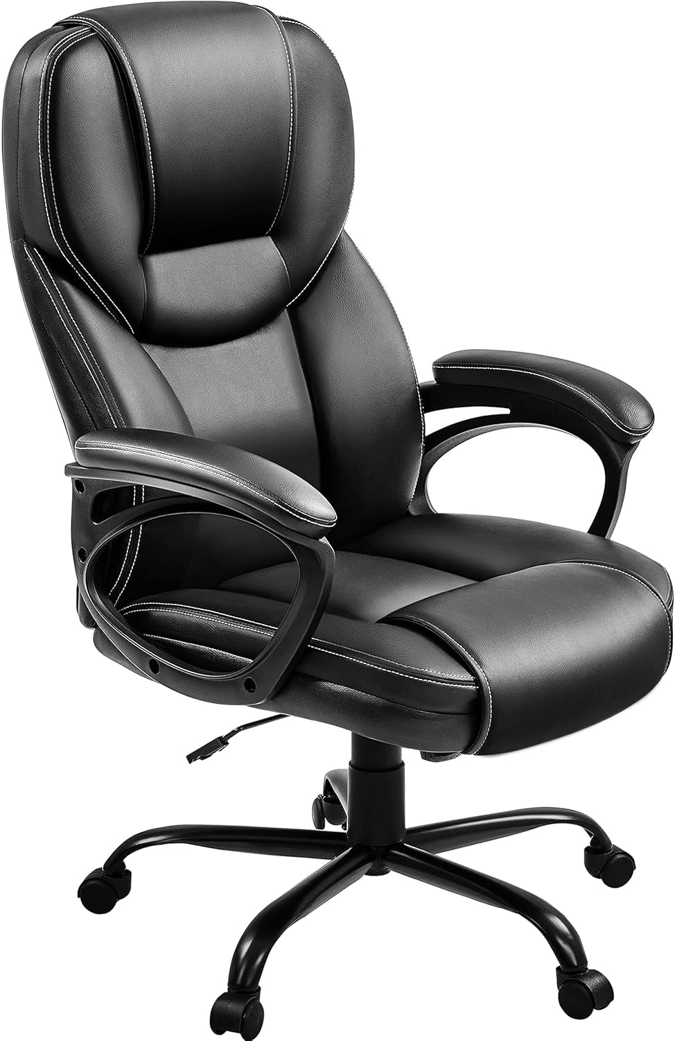 High Back Executive Chair Faux Leather Managerial Chair Ergonomic Task Chair Computer Meeting Chair Large Seat Swivel Chair, Sturdy Metal Base,White