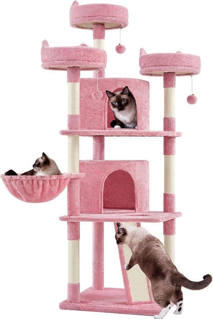 68.5In Multi-Level Large Cat Condo with Sisal-Covered Platforms Scratching Board &amp; Scratching Posts, Cozy Perches, Stable Cat Tower/Tree Pet Play House, Dark Gray