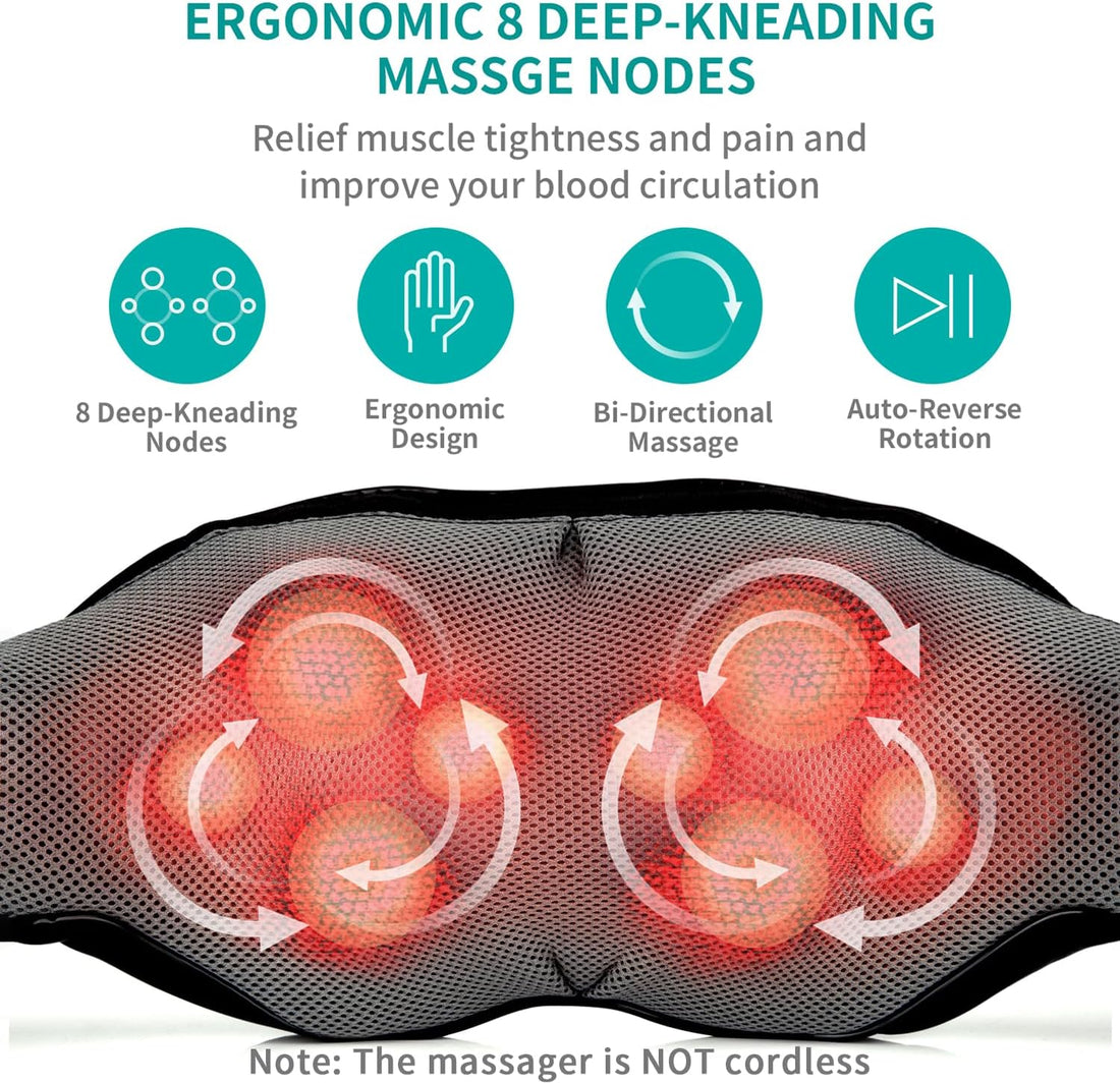 Shiatsu Neck and Back Massager with Soothing Heat,  Electric Deep Tissue 3D Kneading Massage Pillow for Shoulder, Leg, Body Muscle Pain Relief, Home, Office, and Car Use