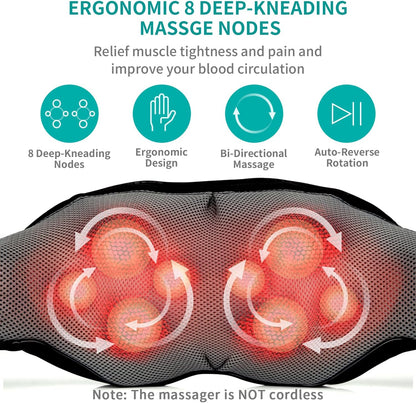 Shiatsu Neck and Back Massager with Soothing Heat,  Electric Deep Tissue 3D Kneading Massage Pillow for Shoulder, Leg, Body Muscle Pain Relief, Home, Office, and Car Use