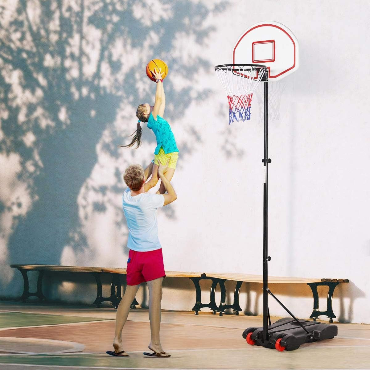 Portable Basketball Hoop for Kids Outdoor Basketball Goals Indoor Basketball Court Youth Adjustable Basketball Stand 6.4-8.2Ft Height Adjustable, Black/Red