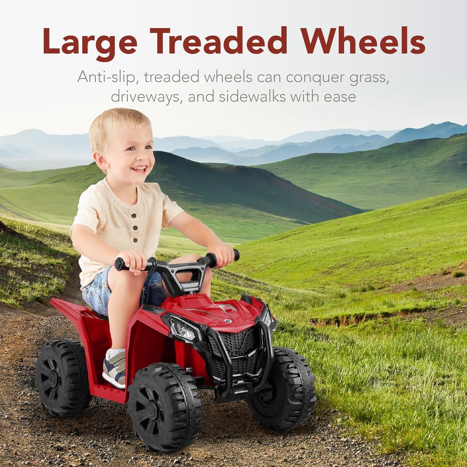 6V Kids Ride on Toy, 4-Wheeler Quad ATV Play Car W/ 1.8MPH Max Speed, Treaded Tires, Rubber Handles, Push-Button Accelerator - Red