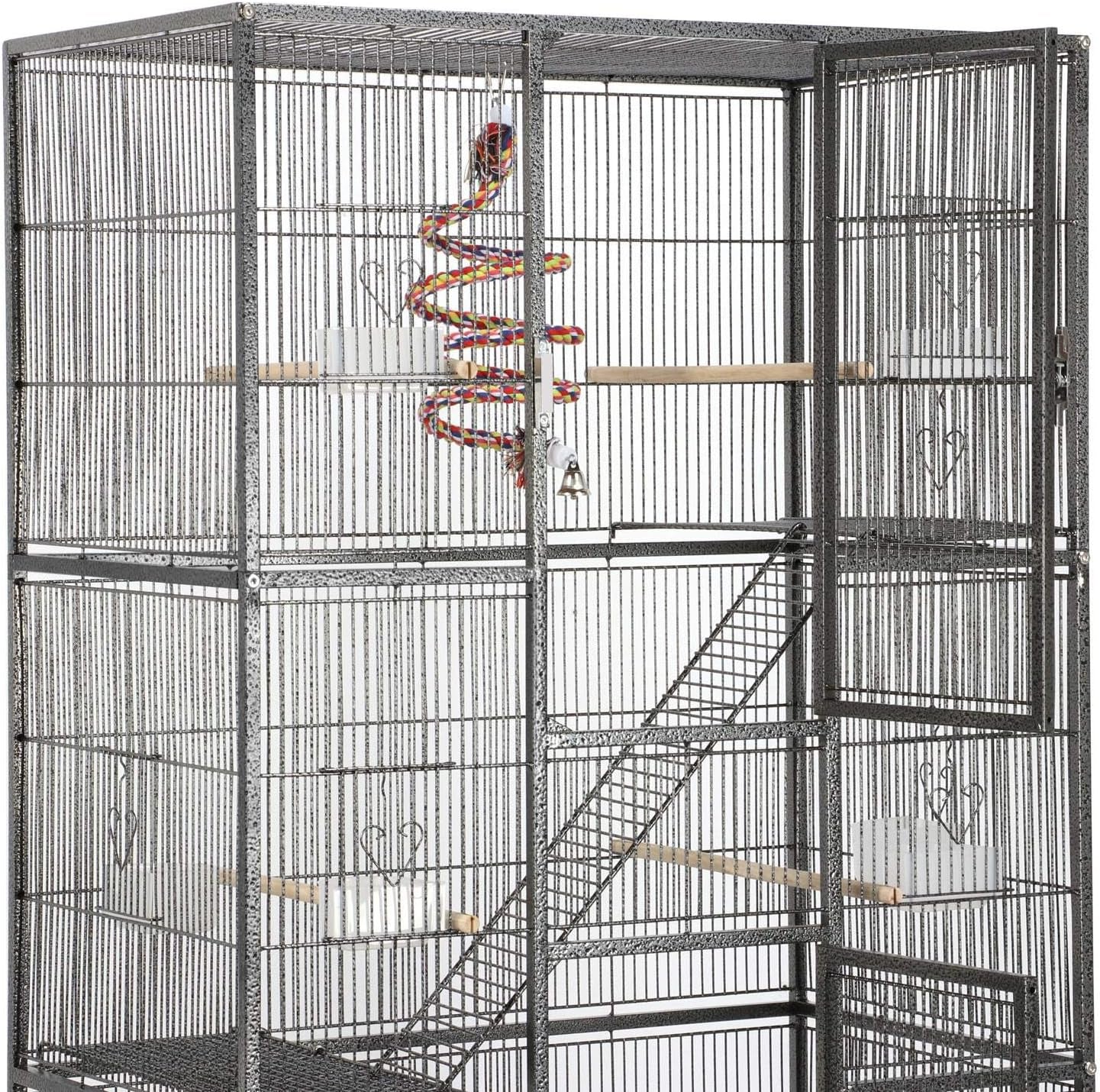 69-Inch Extra Large Wrought Iron 3 Levels Ferret Chinchilla Sugar Glider Squirrel Small Animal Cage with Cross Shelves and Ladders, Black