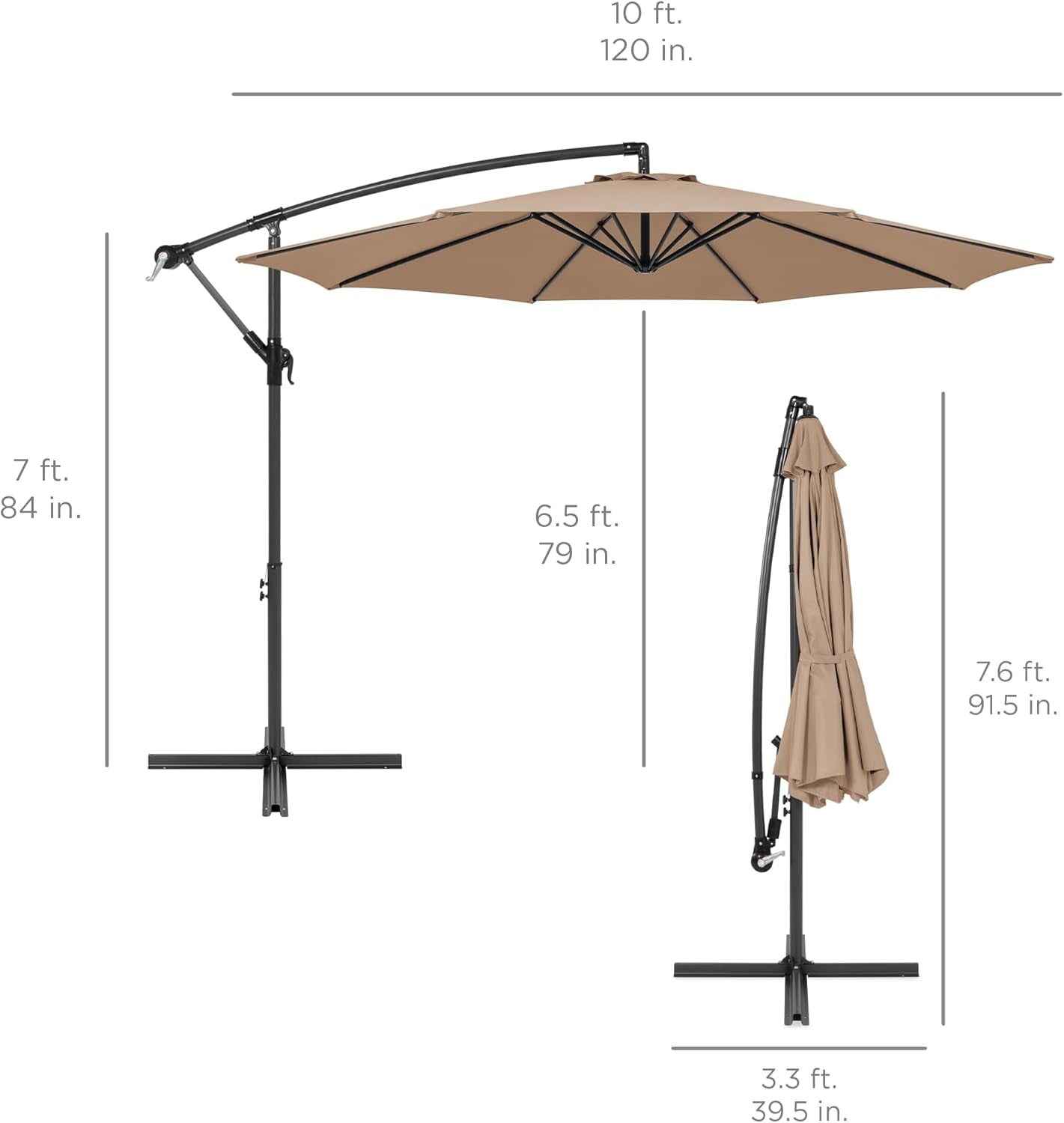 10Ft Offset Hanging Market Patio Umbrella W/Easy Tilt Adjustment, Polyester Shade, 8 Ribs for Backyard, Poolside, Lawn and Garden