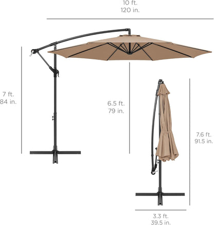 10Ft Offset Hanging Market Patio Umbrella W/Easy Tilt Adjustment, Polyester Shade, 8 Ribs for Backyard, Poolside, Lawn and Garden