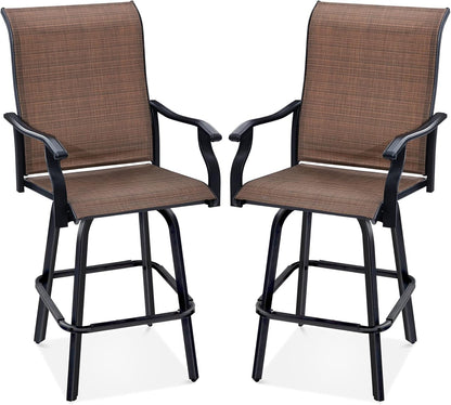 Set of 2 Swivel Barstools, Bar Height Outdoor Chairs, 360 Rotating Patio Bar Stools W/All-Weather Mesh, 300Lb Capacity - Tan