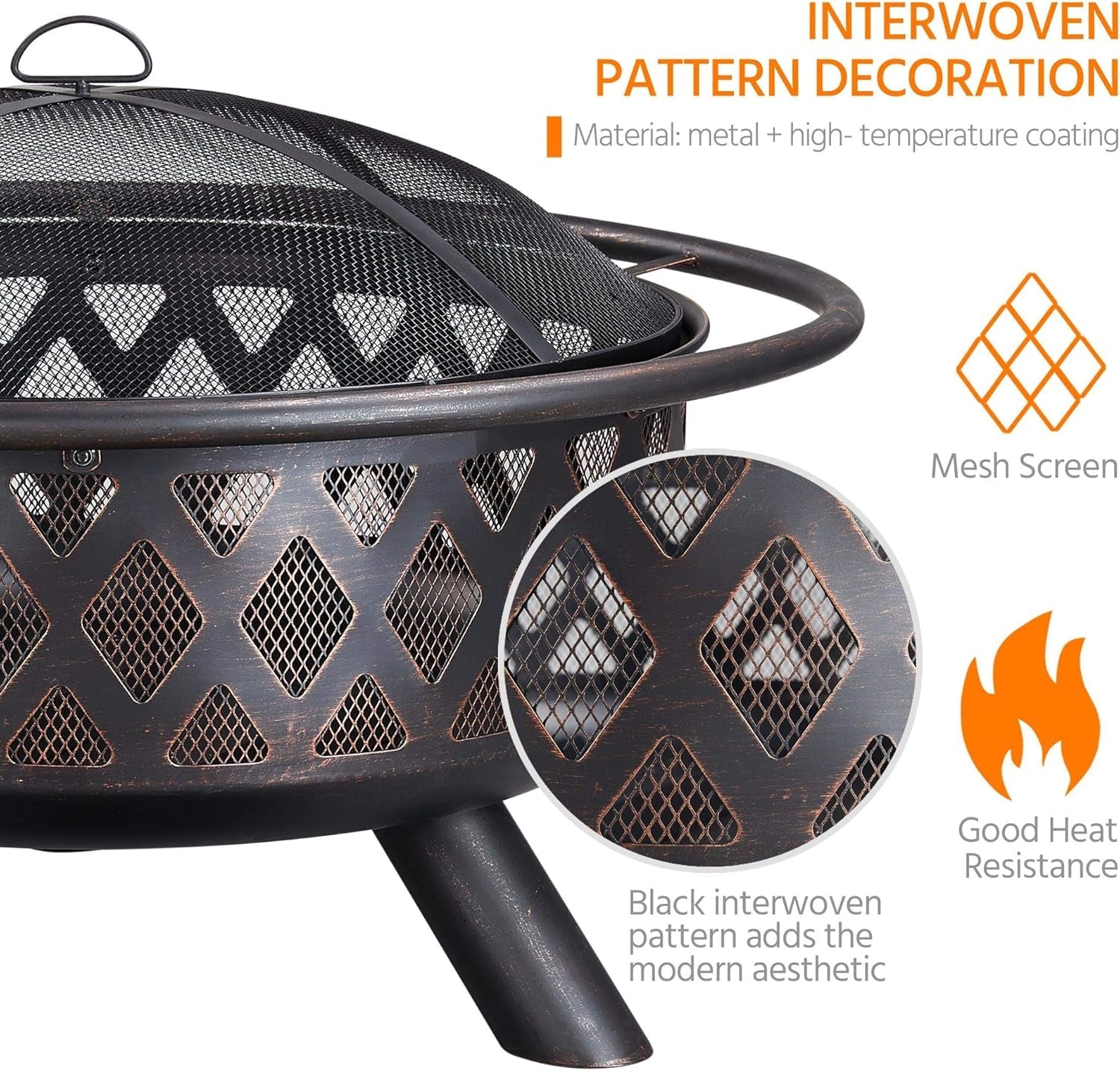 Fire Pit 36In Outdoor Wood Burning Fire Pits Wood Large Fire Bowl for outside BBQ Bonfire Patio with Mesh Spark Screen, Poker and Rain Cover