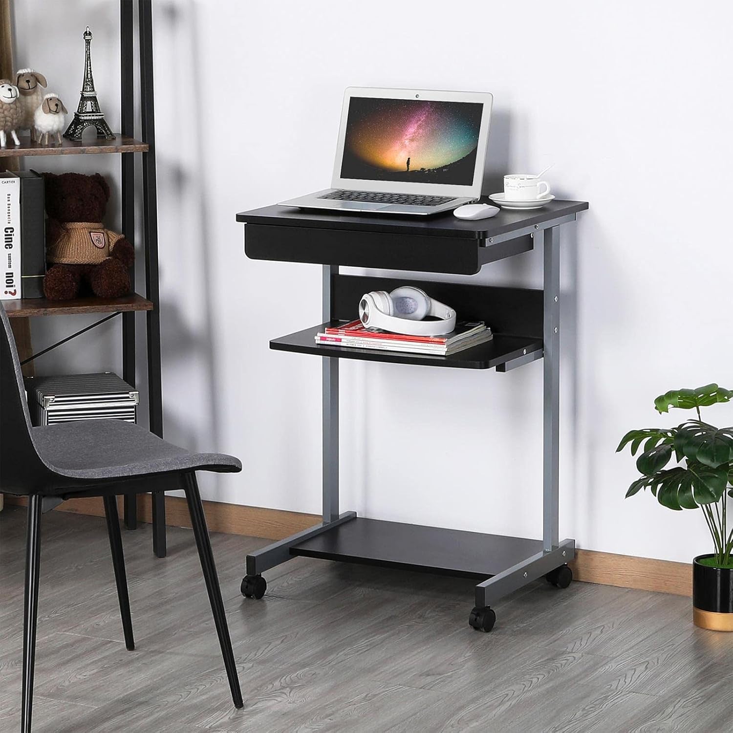 Mobile Lectern Podium Rolling Standing up Desk for Reading - Laptop Stand W/Tilted Top Board &amp; Edge Stopper