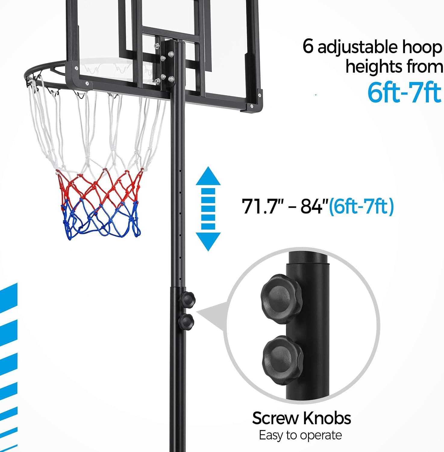 Kids Basketball Hoop Outdoor Portable Basketball Goals Basketball Court Freestanding Basketball Goal Stand 7.4Ft-8.4Ft Height Adjustable for Indoor/Outdoor Sports