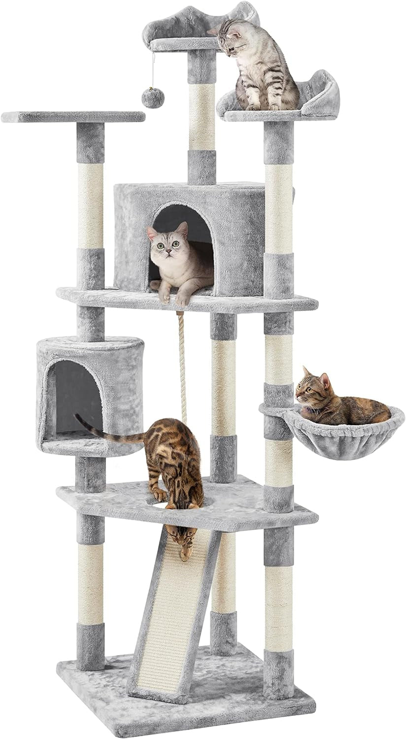 79In Multi-Level Cat Trees Indoor Cat Tower with Sisal-Covered Scratching Posts, Plush Perches and Condo for Kittens, Cats and Pets - Dark Gray and White