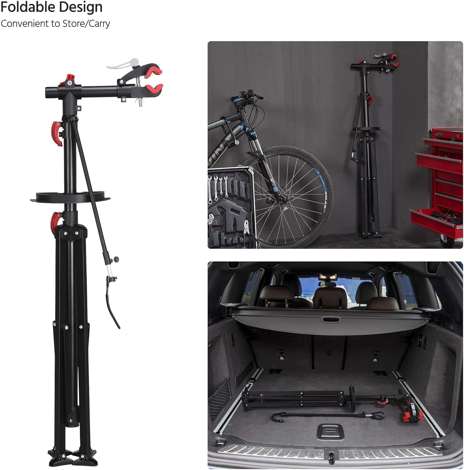 Bike Repair Stand Bicycle Workshop Stand Height Adjustable Bike Maintenance Rack W/ Tool Tray for Road &amp; Mountain Bikes，Red/Blue