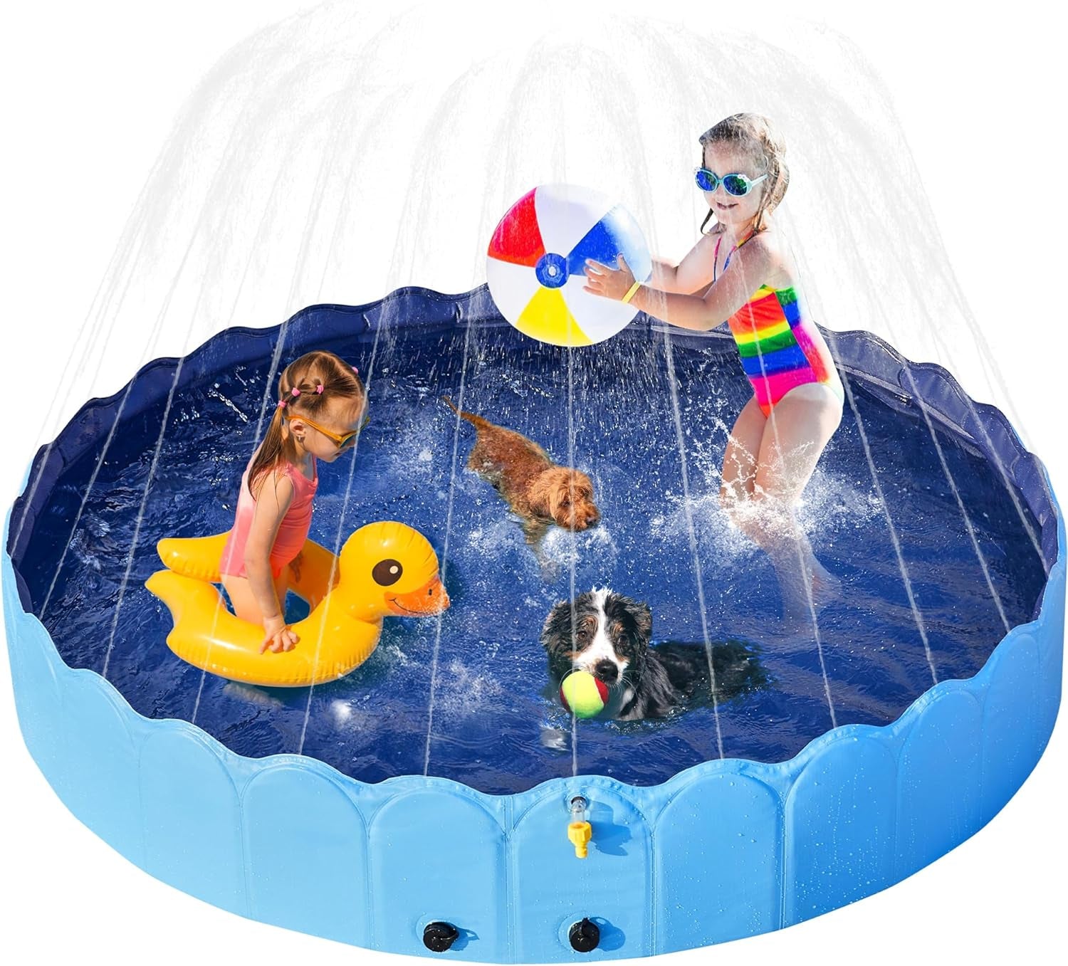 Foldable Dog Bath Pool Collapsible Dog Bathing Tub Doggie Wading Pool with Sprinkler for Indoor/Outdoor Use Suitbale for Puppy Small Medium Dogs Cats(Blue, 71X13 Inch)