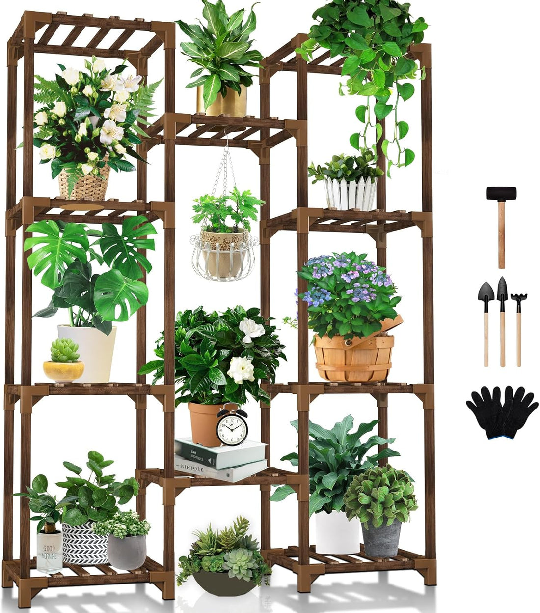 Plant Stand Indoor Outdoor, Tall Plant Shelf for Multiple Plants, 10 Tiers 11 Pot Large Plant Rack Wood Plant Holder Plant Shelves for Room Corner Balcony Garden Patio